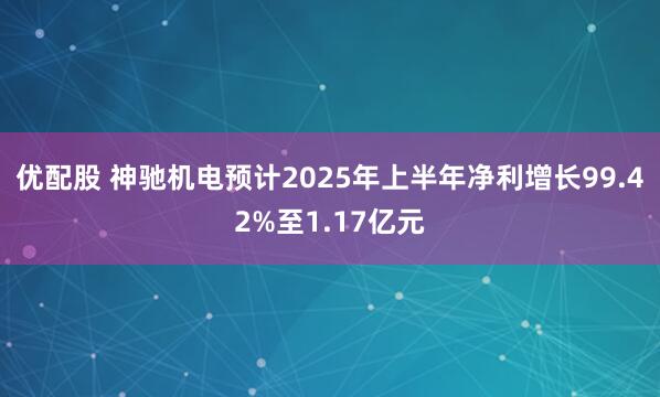 优配股 神驰机电预计2025年上半年净利增长99.42%至1.17亿元